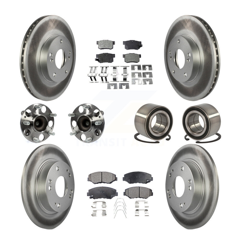 Hub Bearing Coated Disc Brake Rotor & Pads Front Rear Kit (10Pc) For Honda Civic