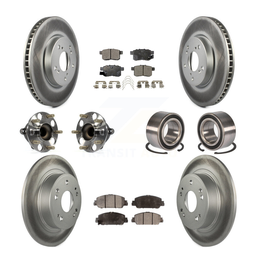 Hub Bearing Coated Disc Brake Rotor & Pad Front Rear Kit (10Pc) For Honda Accord