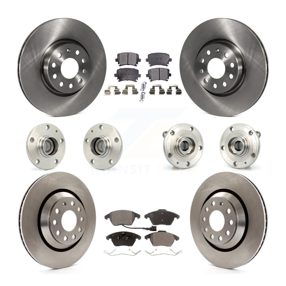 Hub Bearing Brake Rotor & Pad Front Rear Kit (10Pc) For Volkswagen Passat CC FWD
