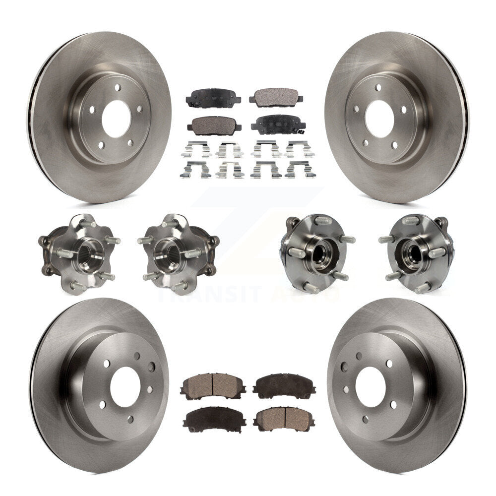 Hub Bearing Brake Rotor & Pads Front Rear Kit (10Pc) For 16-17 INFINITI QX50 RWD