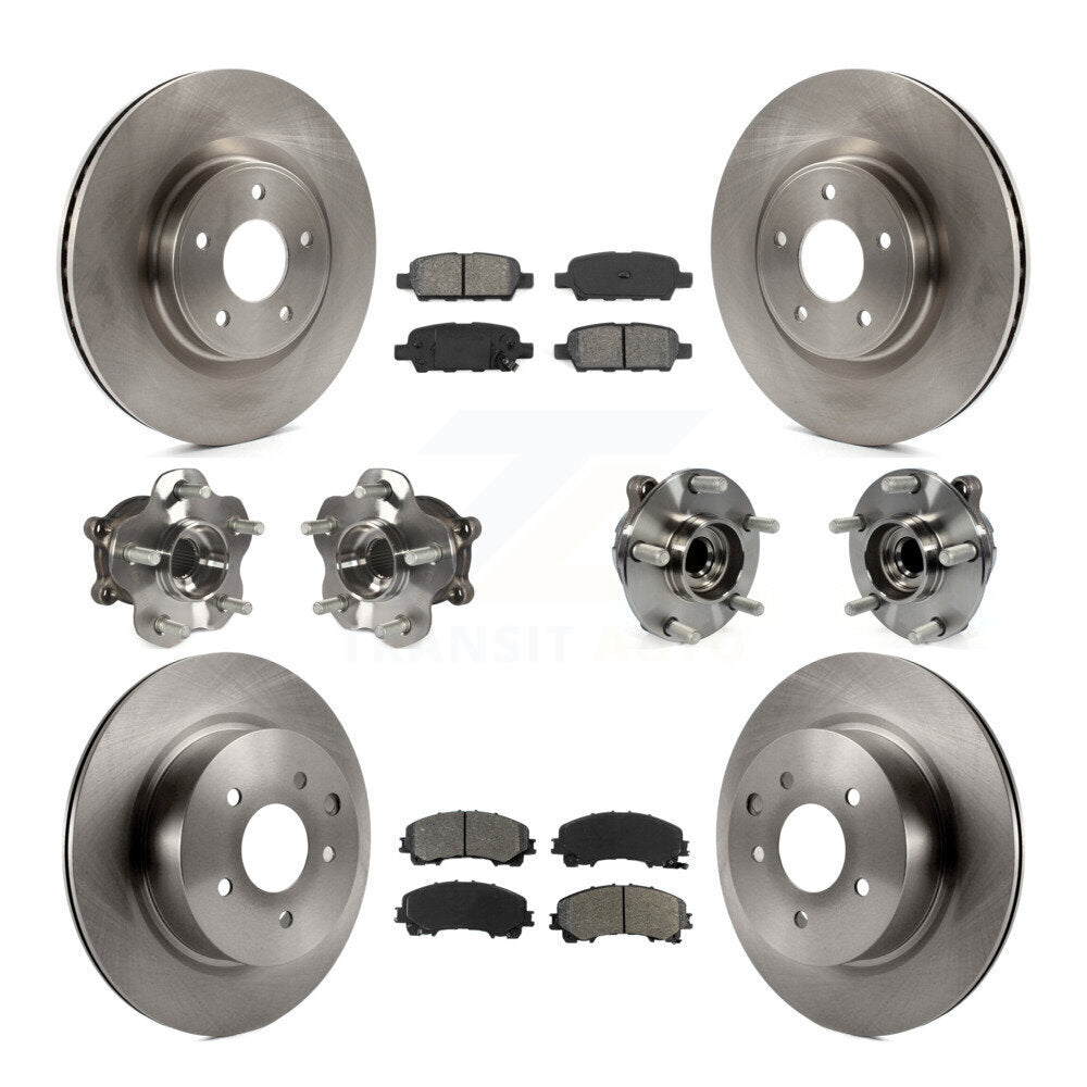 Hub Bearing Brake Rotor & Pads Front Rear Kit (10Pc) For 16-17 INFINITI QX50 RWD