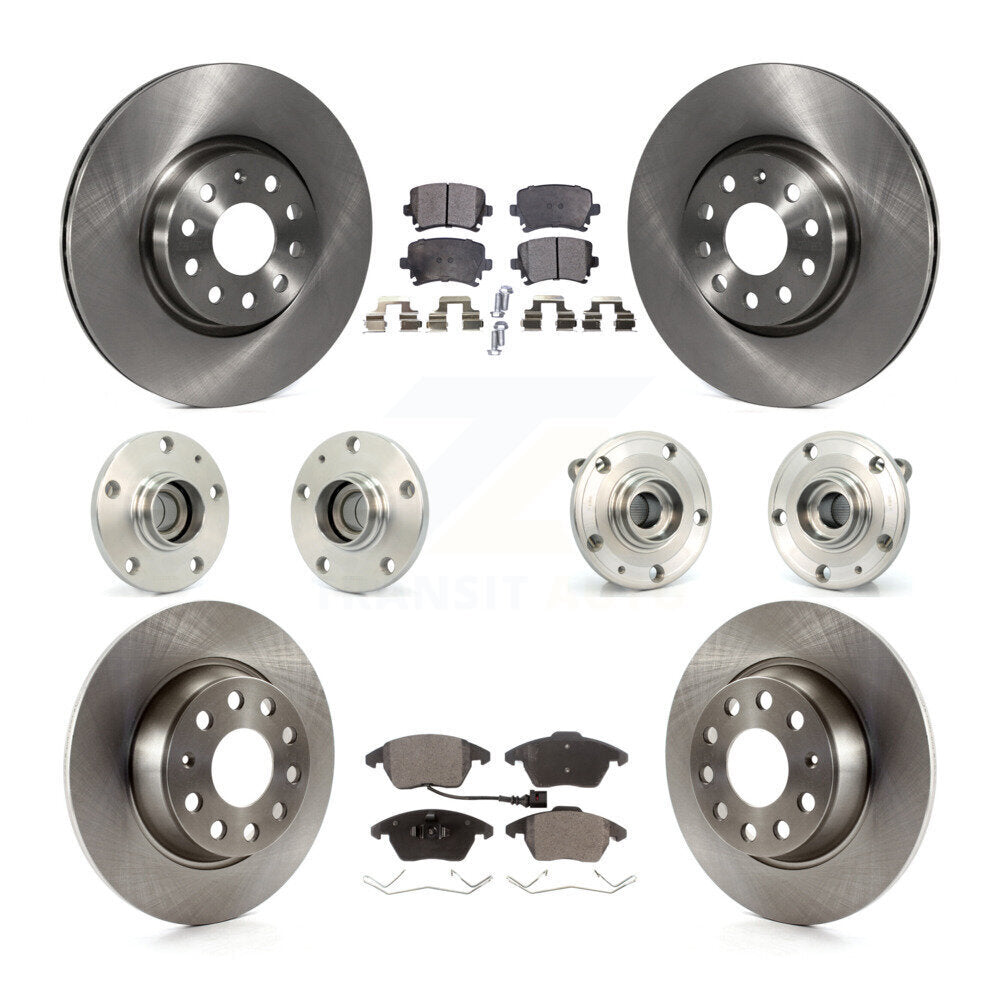 Hub Bearing Disc Brake Rotor Pad Front Rear Kit (10Pc) For Volkswagen Passat Eos