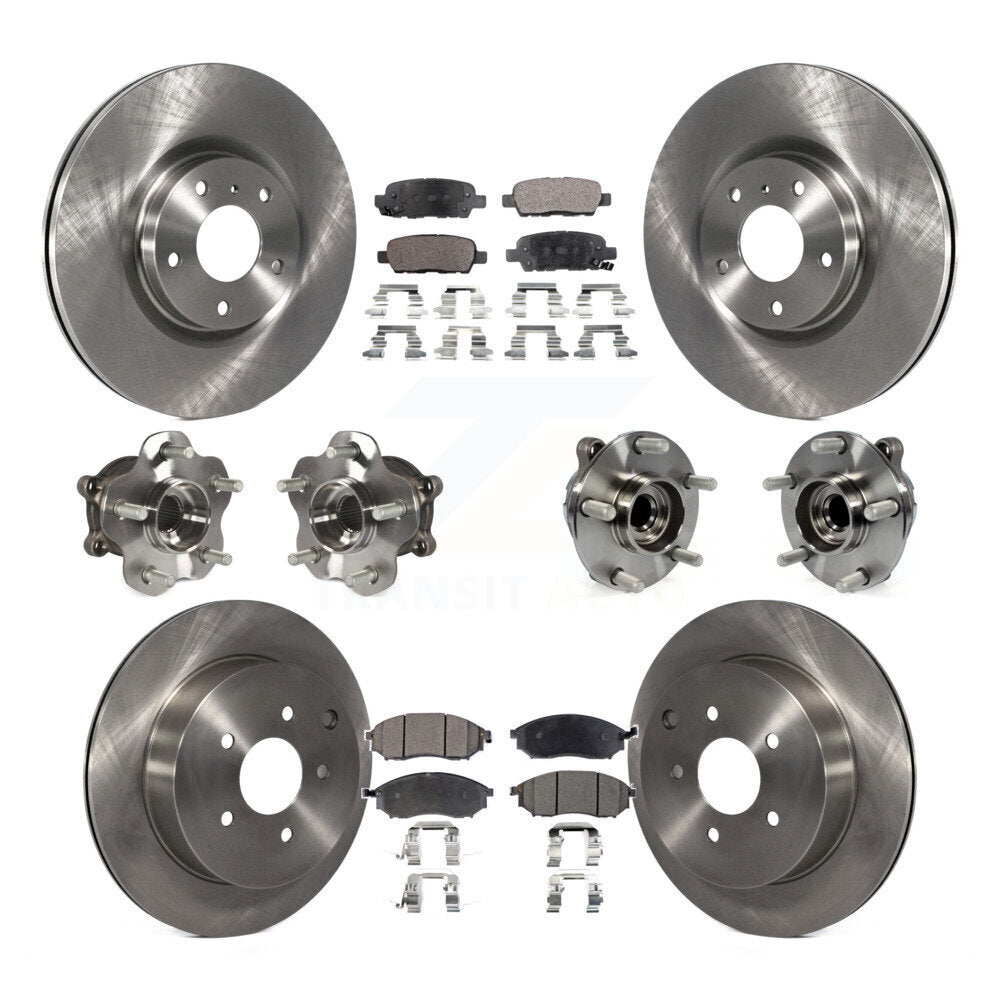 Hub Bearing Brake Rotor & Pads Front Rear Kit (10Pc) For 15-17 INFINITI QX70 RWD