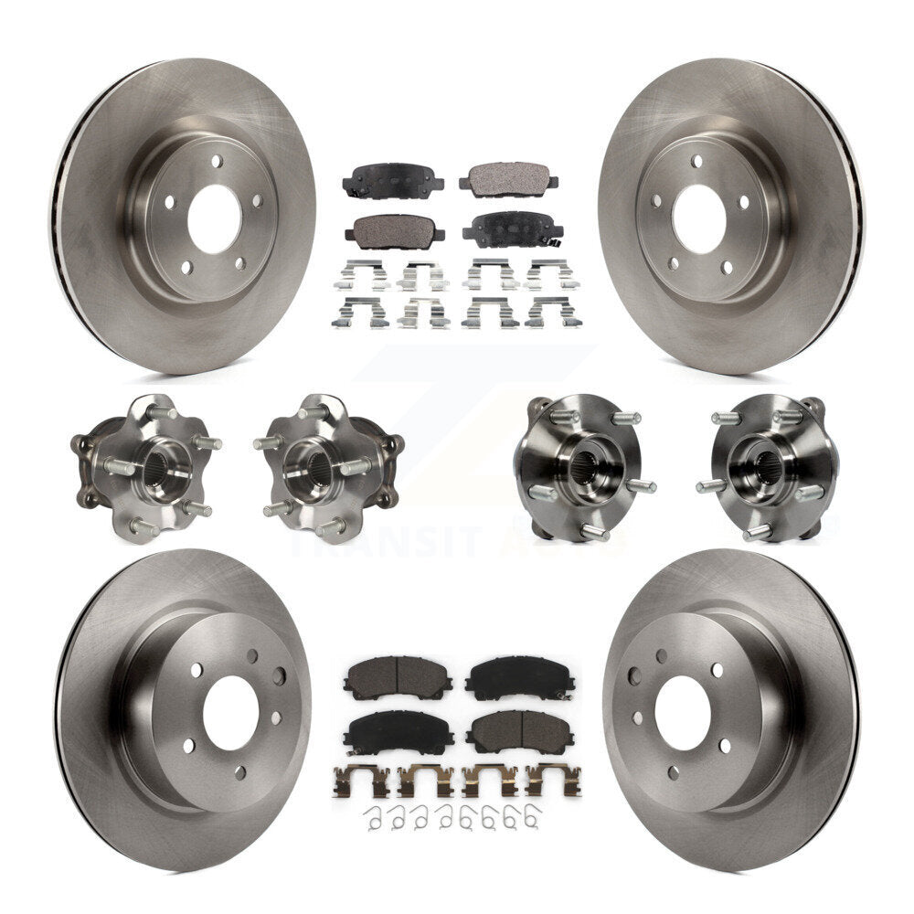 Hub Bearing Brake Rotor & Pads Front Rear Kit (10Pc) For 16-17 INFINITI QX50 AWD