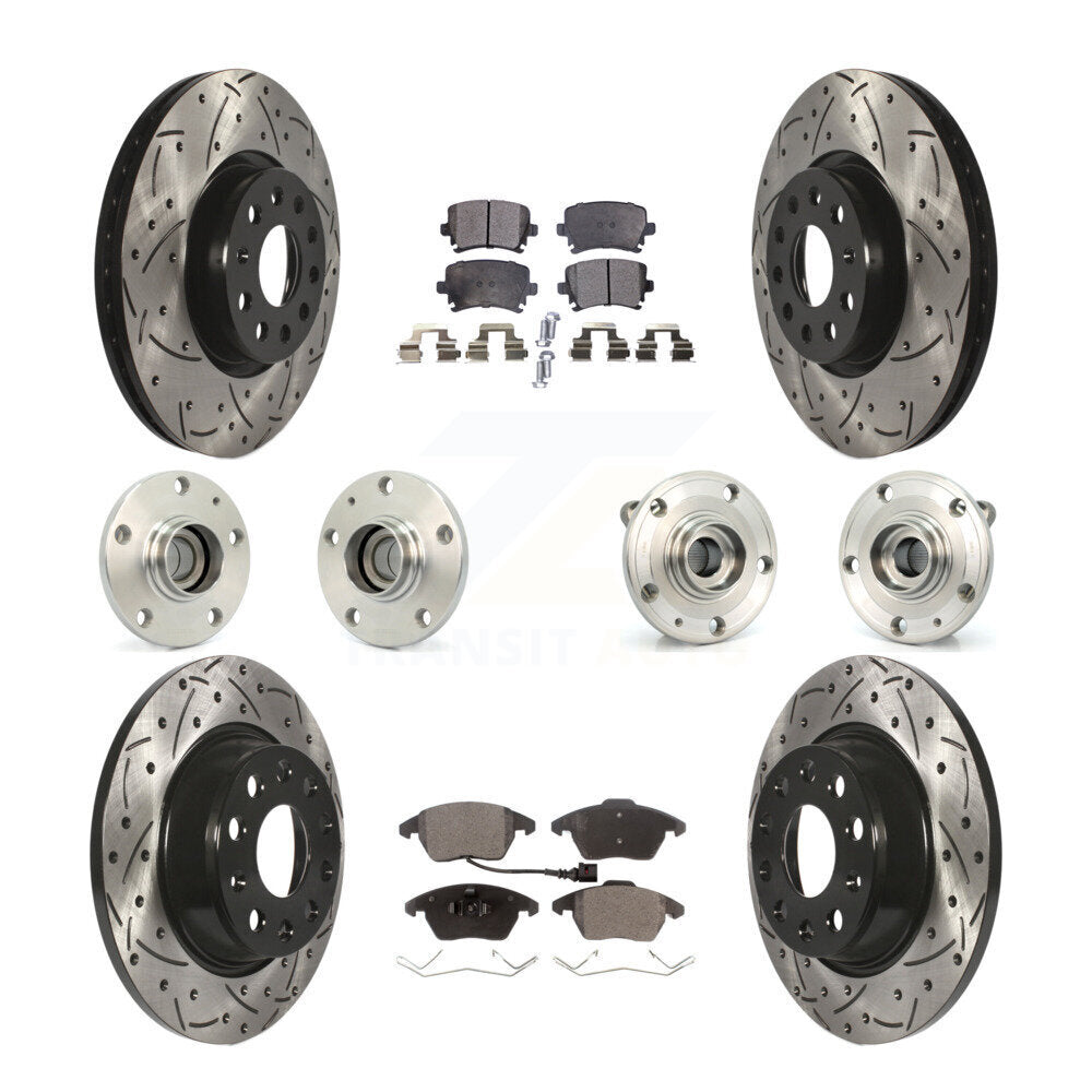 Hub Bearing Coat Brake Rotor Pads Front Rear Kit (10Pc) For Volkswagen CC Passat