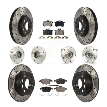 Hub Bearing Coated Brake Rotor & Pads Front Rear Kit (10Pc) For Volkswagen Jetta