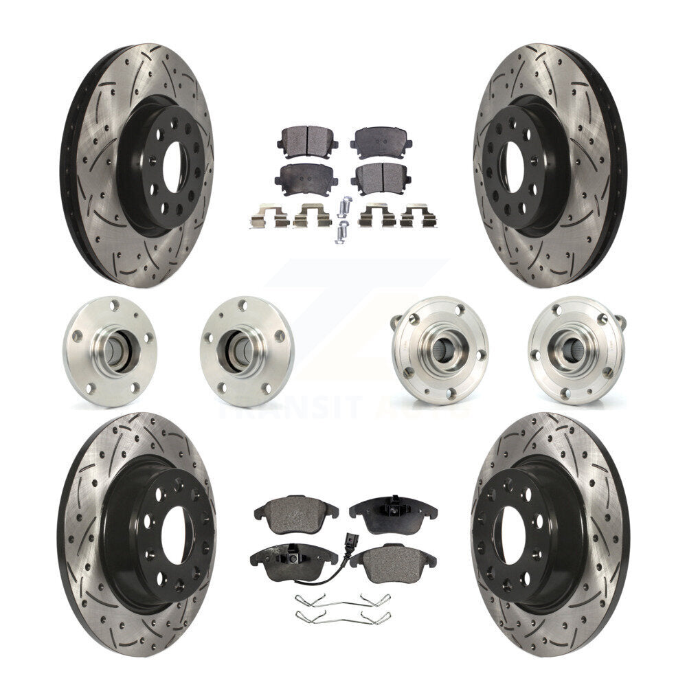 Hub Bearing Coat Brake Rotor Pads Front Rear Kit (10Pc) For Volkswagen Tiguan Q3