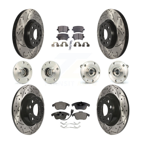 Hub Bearing Coat Brake Rotor Pads Front Rear Kit (10Pc) For Volkswagen Tiguan Q3