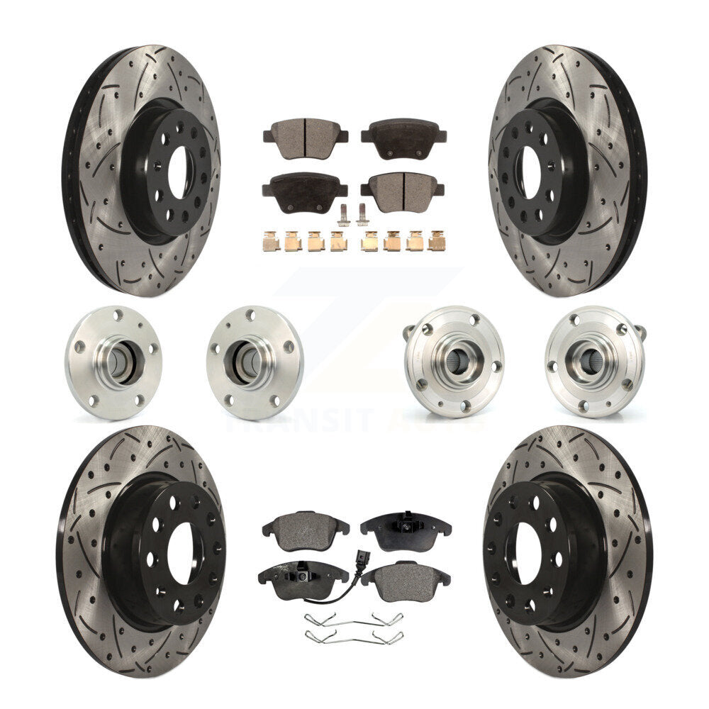 Hub Bearing Coated Brake Rotor & Pad Front Rear Kit (10Pc) For Volkswagen Passat