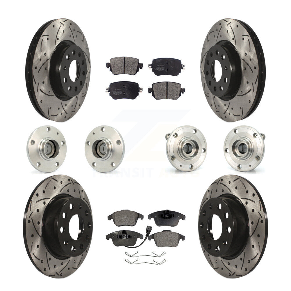 Hub Bearing Coated Brake Rotor & Pad Front Rear Kit (10Pc) For Volkswagen Passat