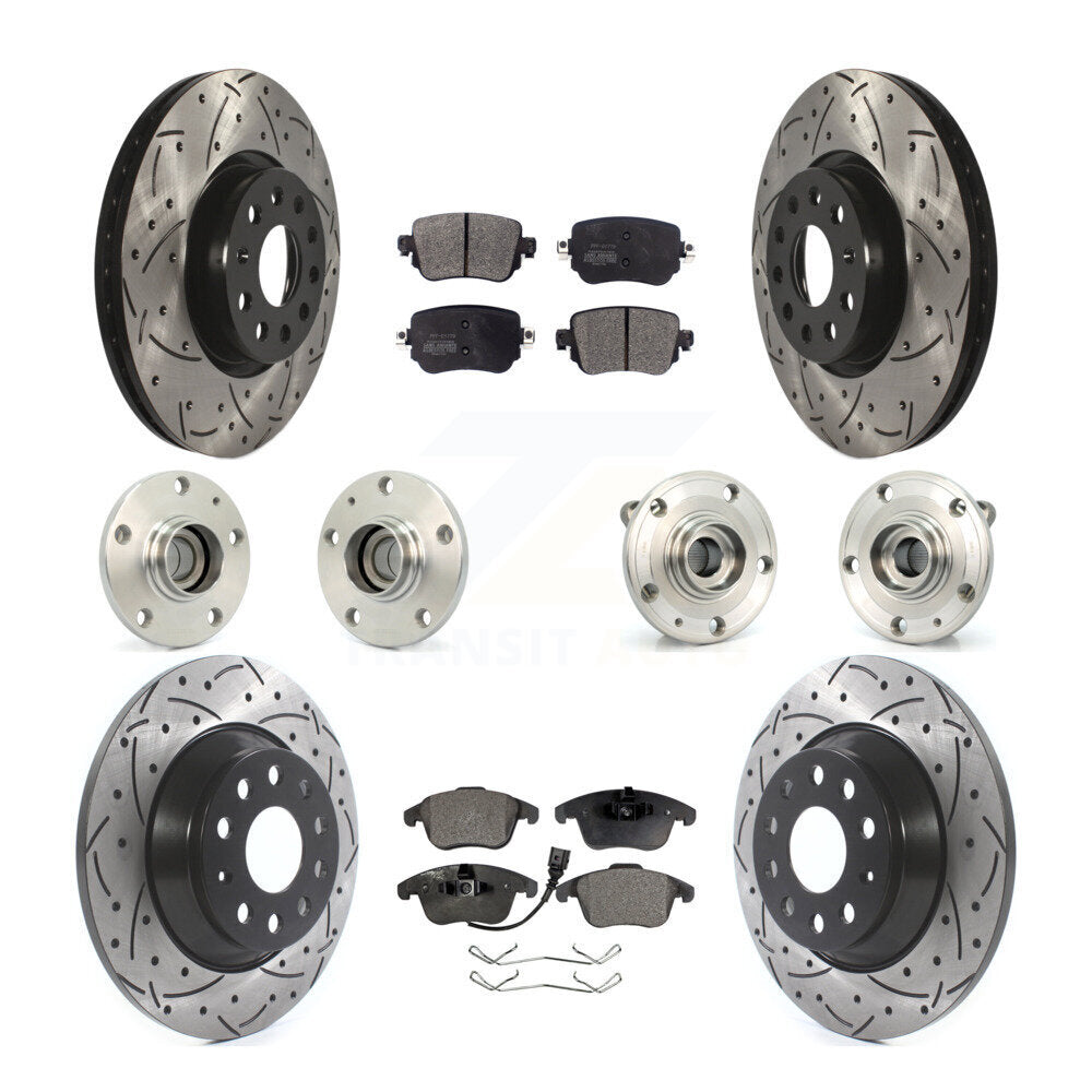 Hub Bearing Coated Brake Rotor & Pad Front Rear Kit (10Pc) For 2016-2018 Audi Q3