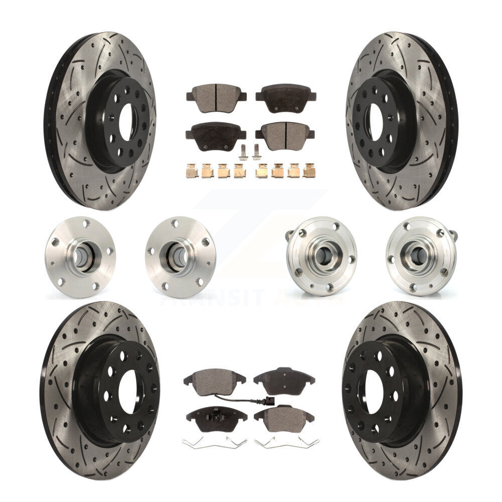 Hub Bearing Coated Disc Brake Rotor Pad Front Rear Kit (10Pc) For Volkswagen GTI