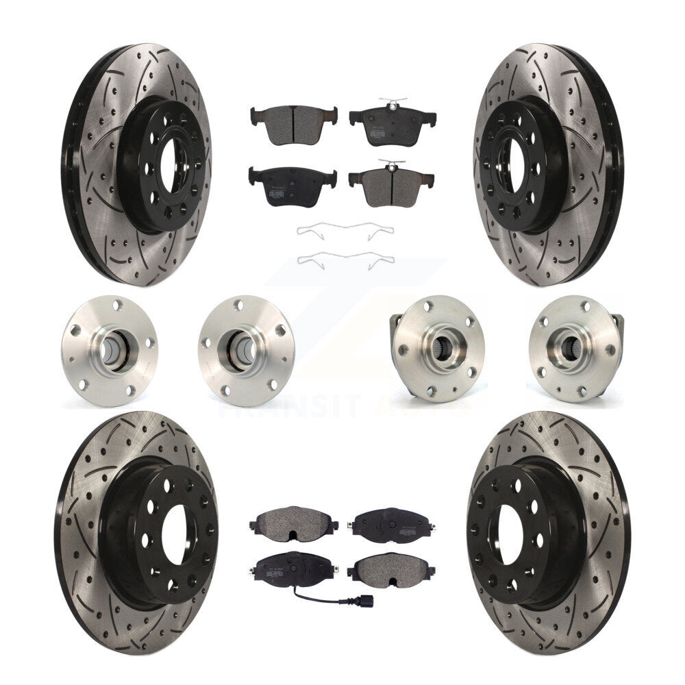 Hub Bearing Coated Brake Rotor & Pad Front Rear Kit (10Pc) For Volkswagen e-Golf