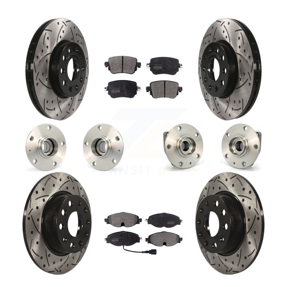 Hub Bearing Coated Brake Rotor And Pad Front Rear Kit (10Pc) For Volkswagen Golf
