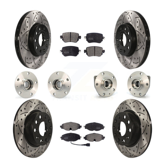 Hub Bearing Coated Brake Rotor And Pad Front Rear Kit (10Pc) For Volkswagen Golf