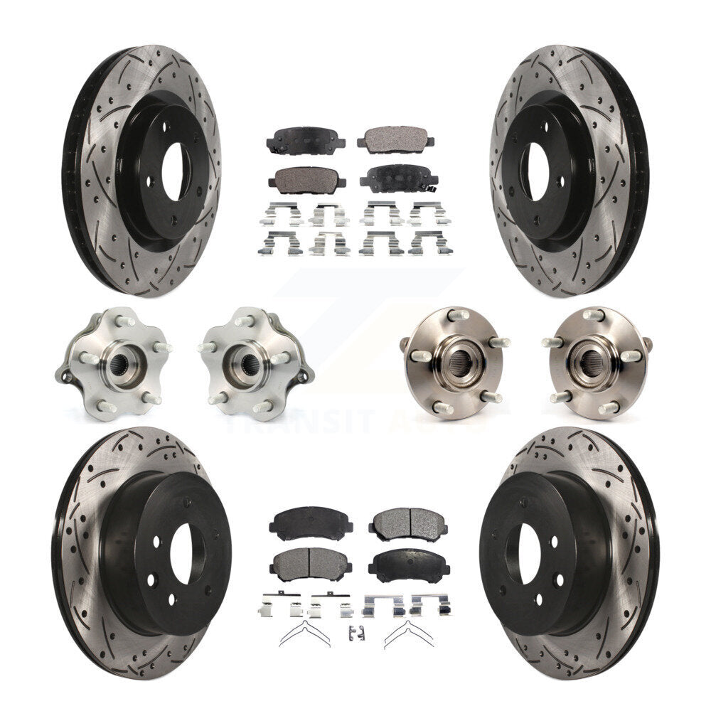 Hub Bearing Coated Brake Rotor & Pads Front Rear Kit (10Pc) For Nissan Rogue AWD