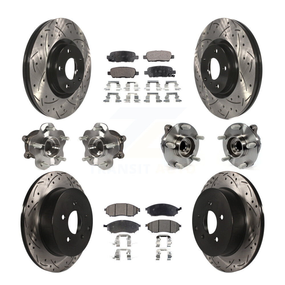 Hub Bearing Coated Brake Rotor & Pad Front Rear Kit (10Pc) For INFINITI QX70 RWD