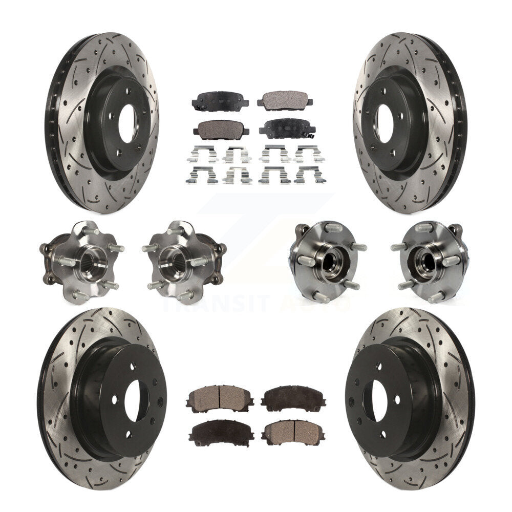 Hub Bearing Coated Brake Rotor & Pad Front Rear Kit (10Pc) For INFINITI QX50 RWD