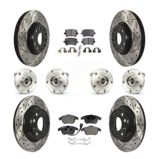 Hub Bearing Coat Brake Rotor Pads Front Rear Kit (10Pc) For Volkswagen Tiguan Q3