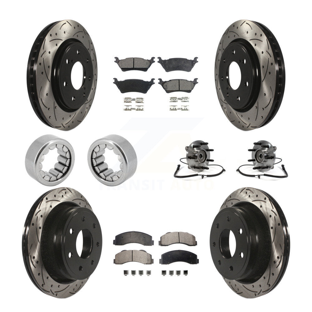 Hub Bearing Coated Brake Rotor Pad Shoe Front Rear Kit (10Pc) For Ford F-150 4WD