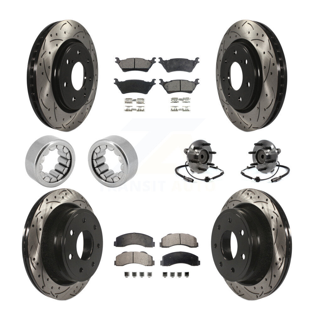 Hub Bearing Coated Brake Rotor Pad Shoe Front Rear Kit (10Pc) For Ford F-150 RWD