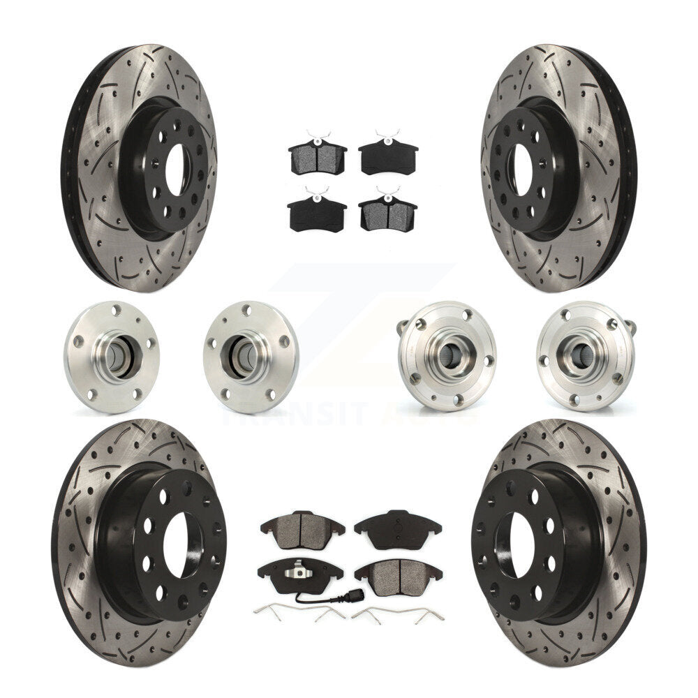 Hub Bearing Coated Brake Rotor & Pads Front Rear Kit (10Pc) For Volkswagen Jetta