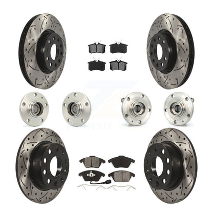 Hub Bearing Coated Brake Rotor & Pads Front Rear Kit (10Pc) For Volkswagen Jetta