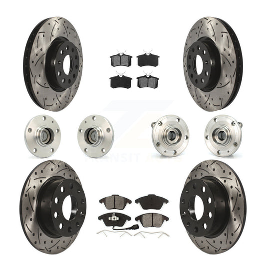 Hub Bearing Coated Brake Rotor & Pads Front Rear Kit (10Pc) For Volkswagen Jetta