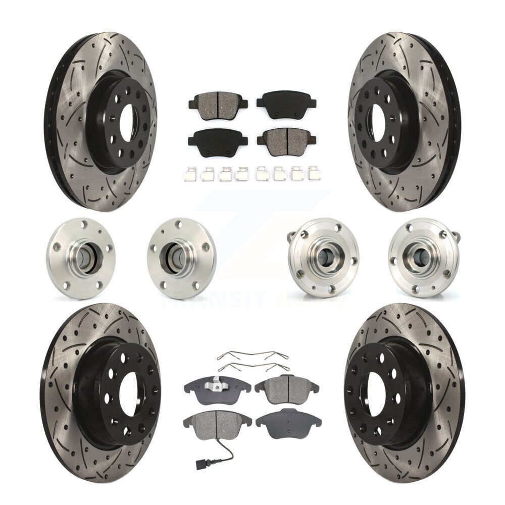 Hub Bearing Coated Brake Rotor & Pad Front Rear Kit (10Pc) For Volkswagen Passat