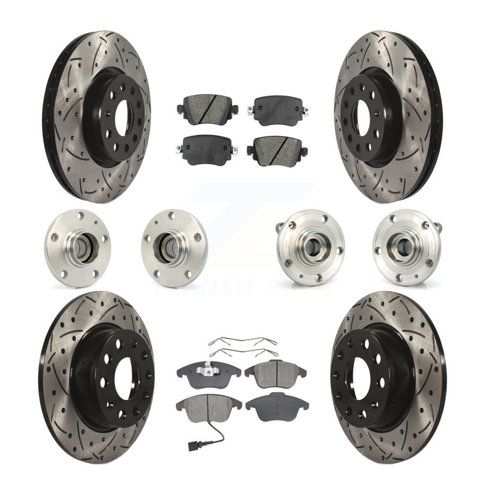 Hub Bearing Coated Brake Rotor & Pad Front Rear Kit (10Pc) For Volkswagen Passat