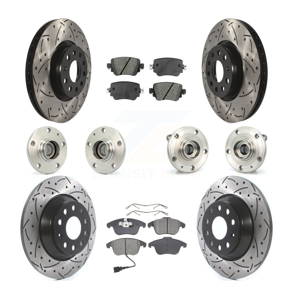 Hub Bearing Coated Brake Rotor & Pad Front Rear Kit (10Pc) For 2016-2018 Audi Q3