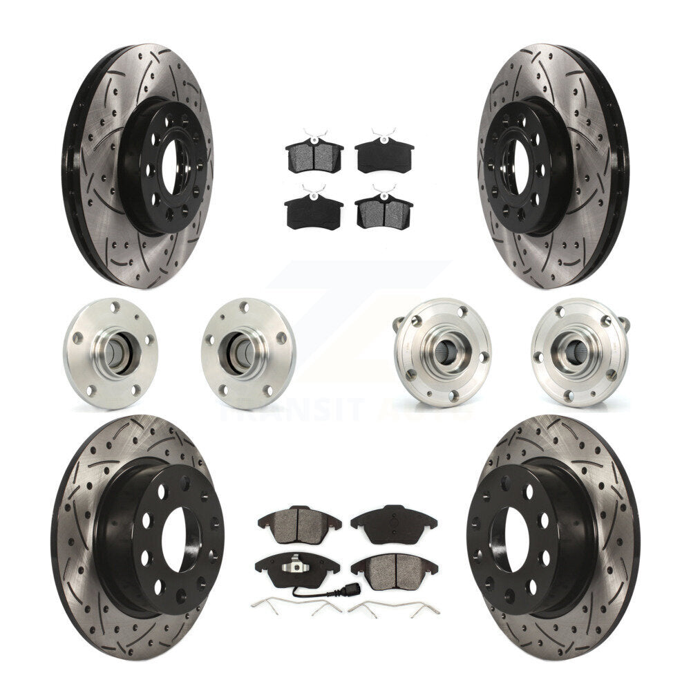 Hub Bearing Coated Brake Rotor & Pads Front Rear Kit (10Pc) For Volkswagen Jetta