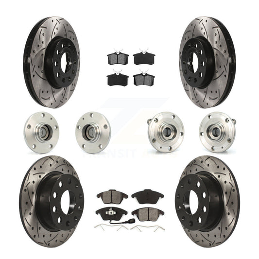 Hub Bearing Coated Brake Rotor & Pads Front Rear Kit (10Pc) For Volkswagen Jetta