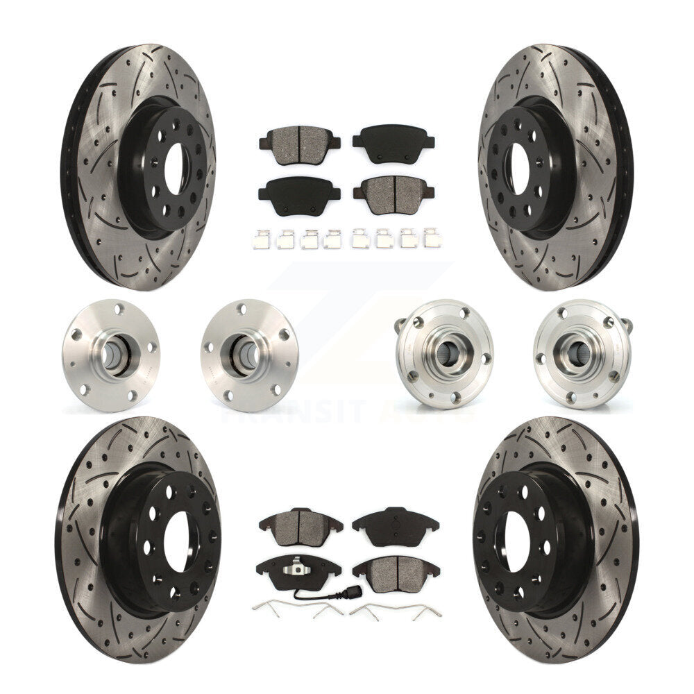 Hub Bearing Coated Disc Brake Rotor Pad Front Rear Kit (10Pc) For Volkswagen GTI