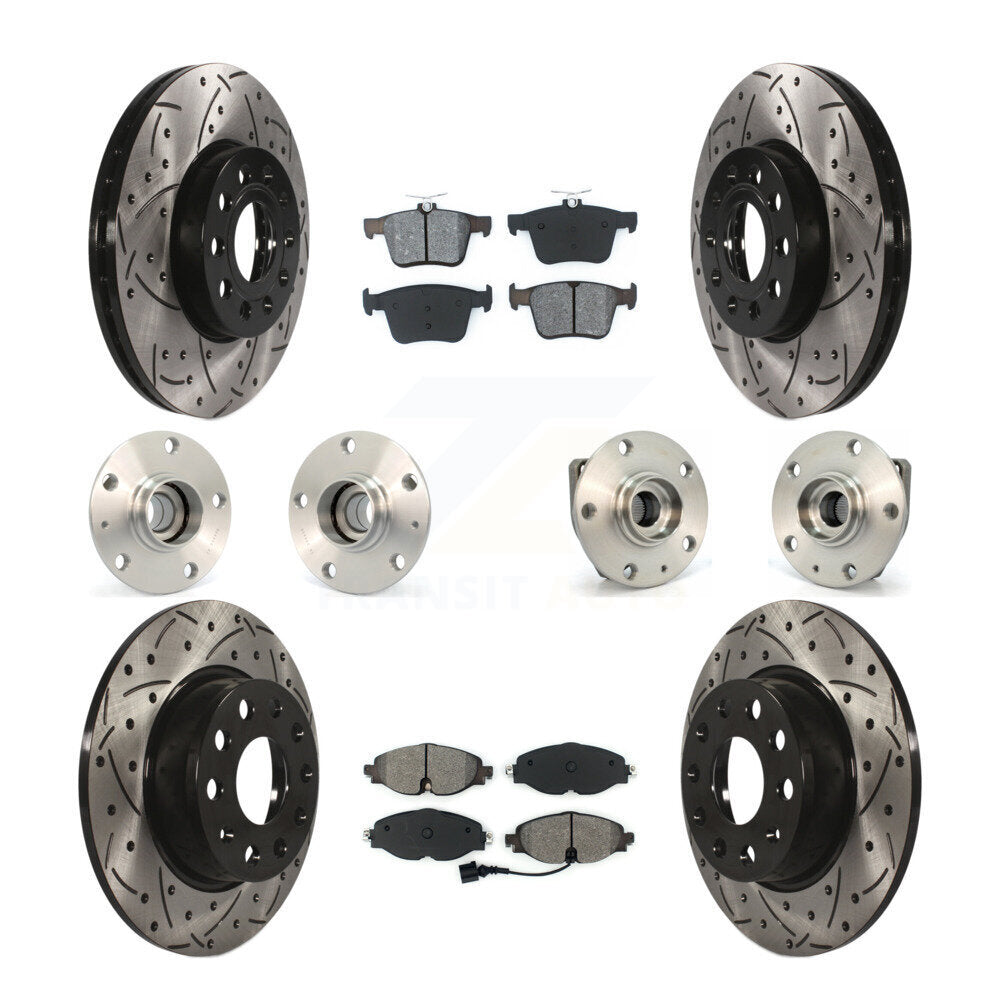 Hub Bearing Coated Brake Rotor & Pad Front Rear Kit (10Pc) For Volkswagen e-Golf