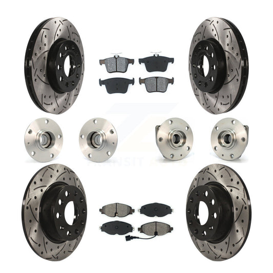 Hub Bearing Coated Brake Rotor & Pad Front Rear Kit (10Pc) For Volkswagen e-Golf