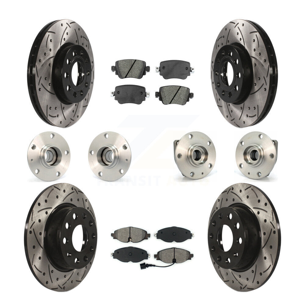 Hub Bearing Coated Brake Rotor And Pad Front Rear Kit (10Pc) For Volkswagen Golf