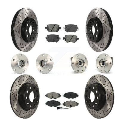 Hub Bearing Coated Brake Rotor And Pad Front Rear Kit (10Pc) For Volkswagen Golf