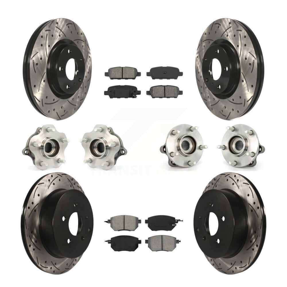Hub Bearing Coated Brake Rotor & Pad Front Rear Kit (10Pc) For Nissan Murano AWD