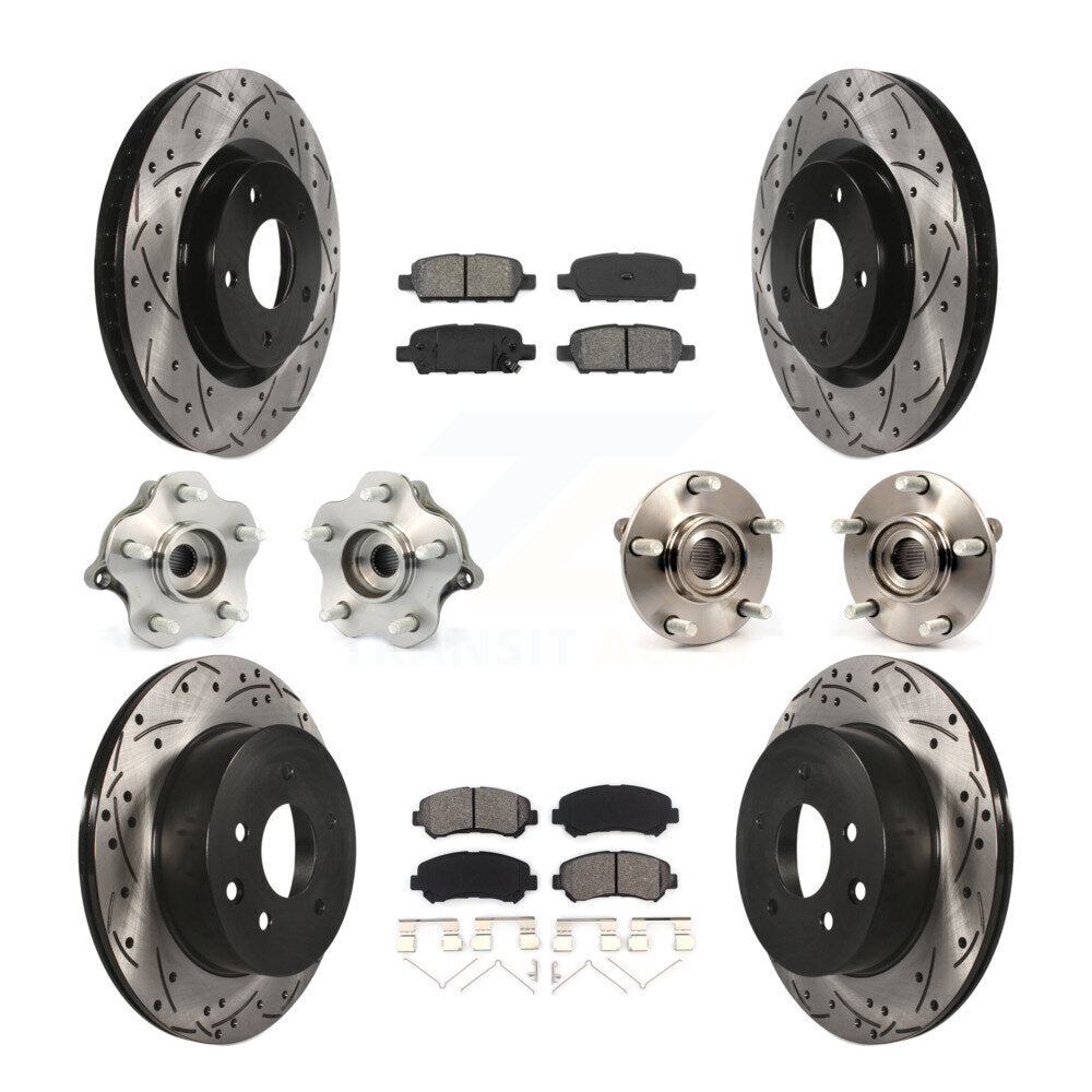 Hub Bearing Coated Brake Rotor & Pads Front Rear Kit (10Pc) For Nissan Rogue AWD