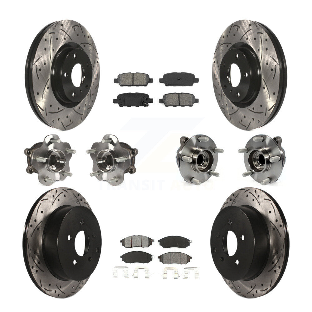 Hub Bearing Coated Brake Rotor & Pad Front Rear Kit (10Pc) For INFINITI QX70 RWD
