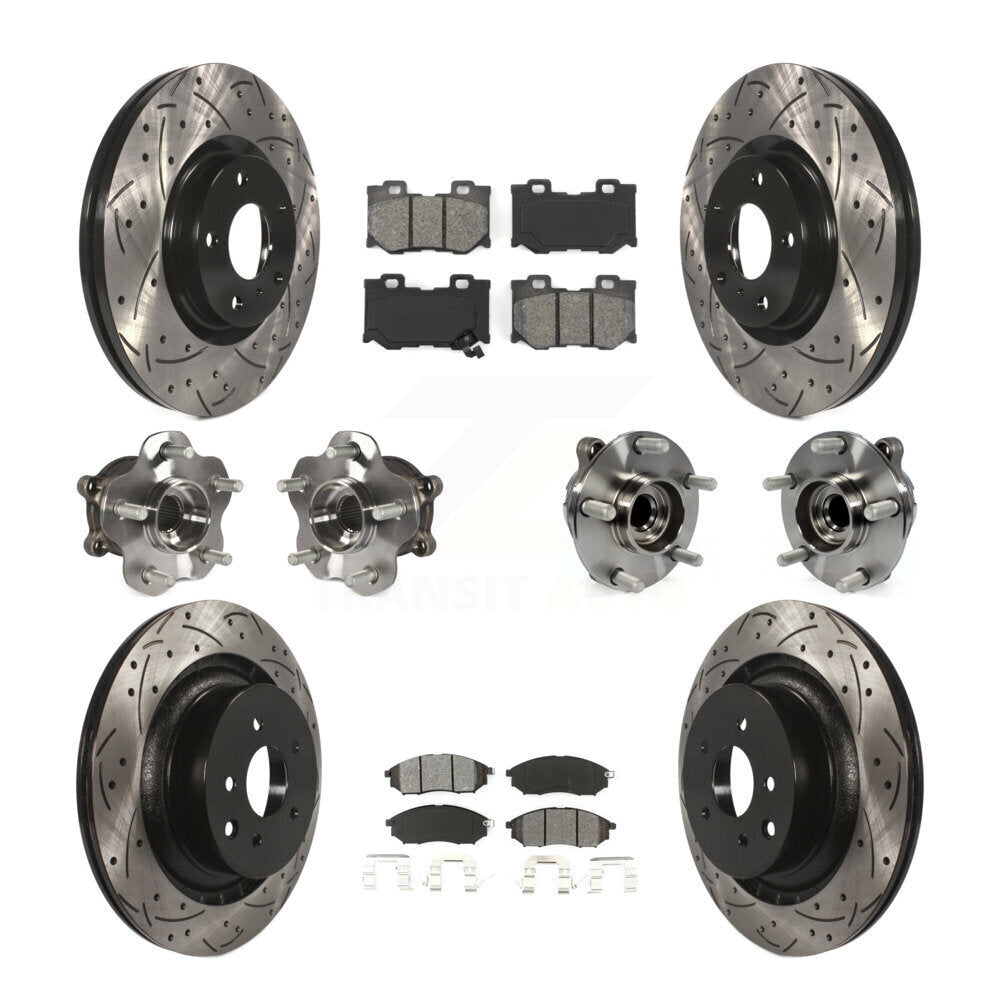 Hub Bearing Coated Disc Brake Rotor & Pads Front Rear Kit (10Pc) For Nissan 370Z
