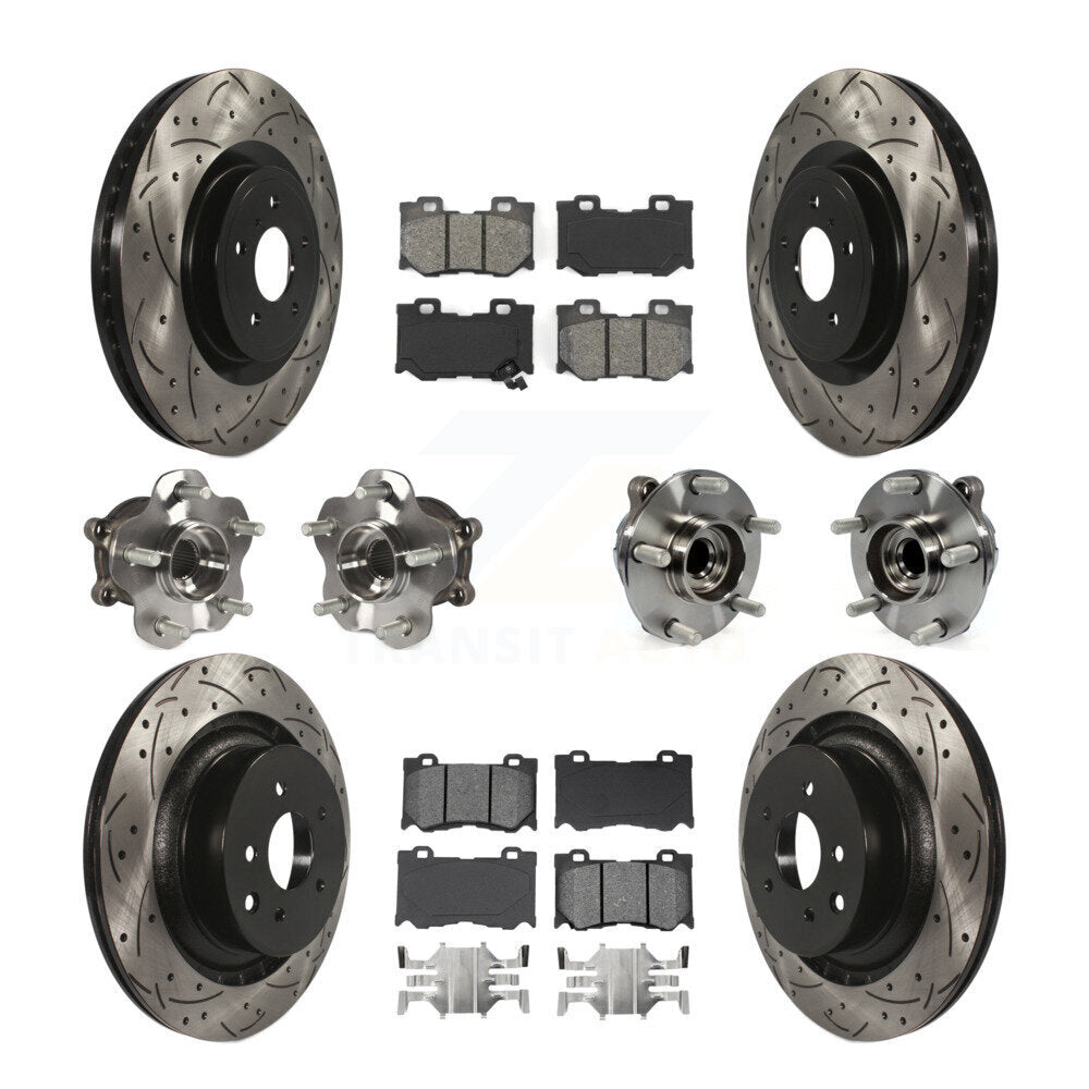 Hub Bearing Coated Brake Rotor & Pads Front Rear Kit (10Pc) For INFINITI G37 RWD