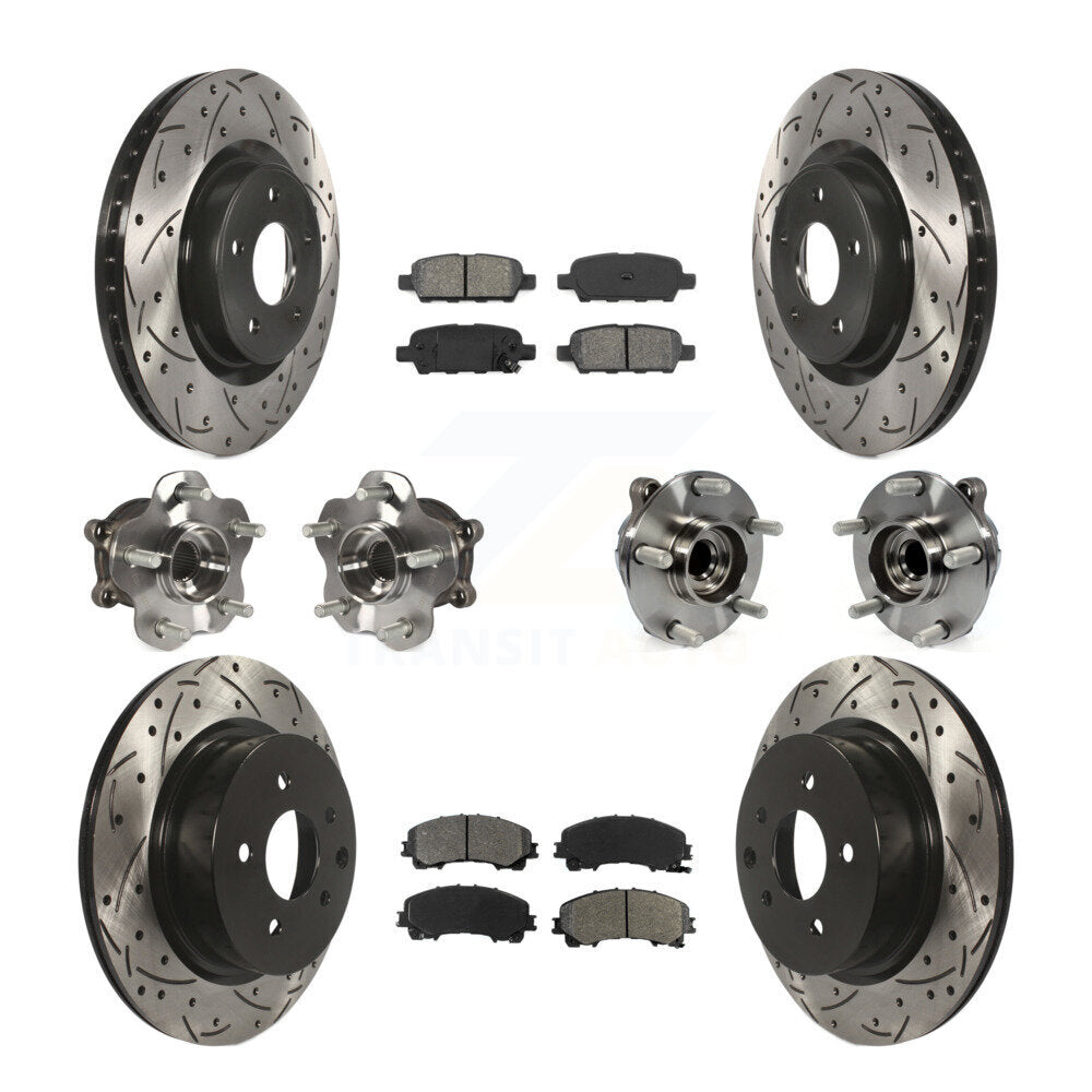 Hub Bearing Coated Brake Rotor & Pad Front Rear Kit (10Pc) For INFINITI QX50 RWD