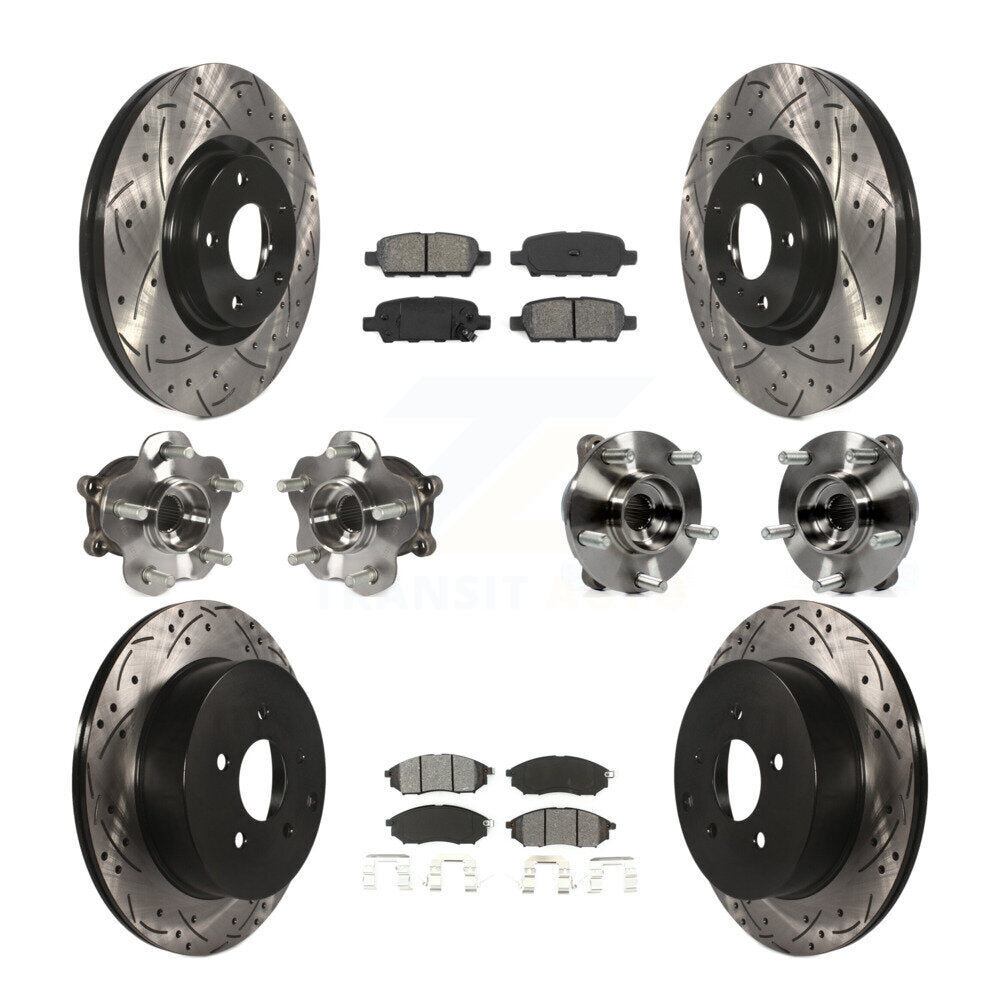 Hub Bearing Coated Brake Rotor & Pad Front Rear Kit (10Pc) For INFINITI QX70 AWD