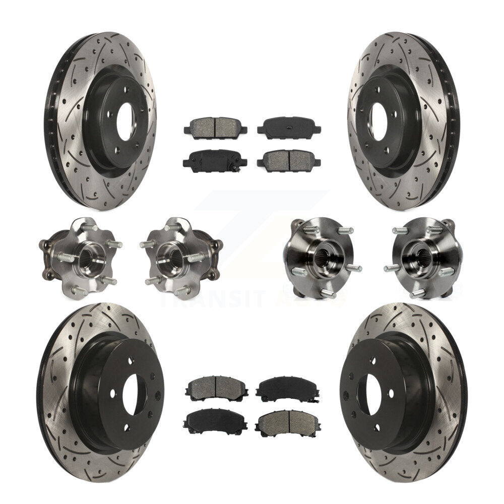 Hub Bearing Coated Brake Rotor & Pad Front Rear Kit (10Pc) For INFINITI QX50 AWD