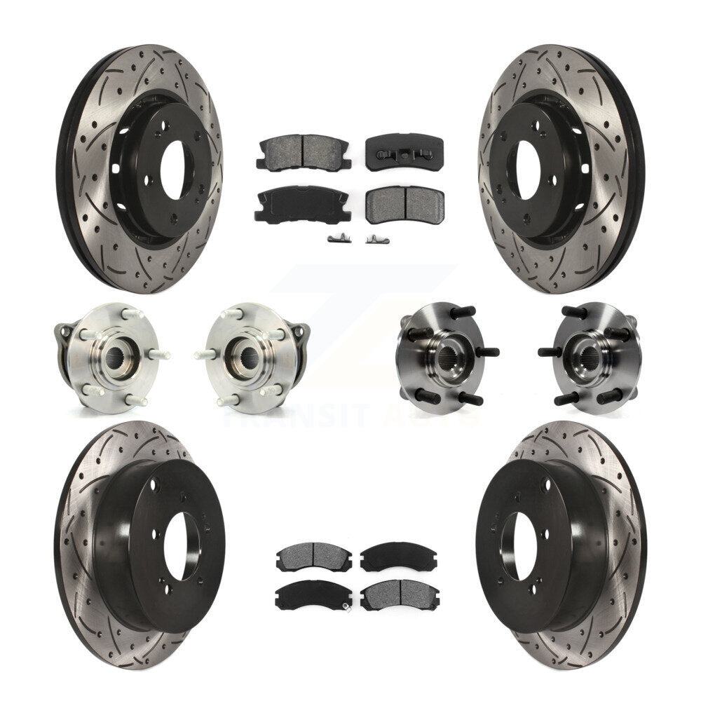 Hub Bearing Coated Brake Rotor & Pad Front Rear Kit (10Pc) For Mitsubishi Lancer