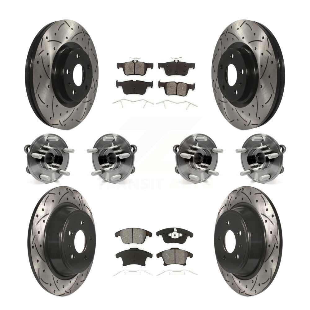Hub Bearing Coated Disc Brake Rotor & Pads Front Rear Kit (10Pc) For Lincoln MKZ