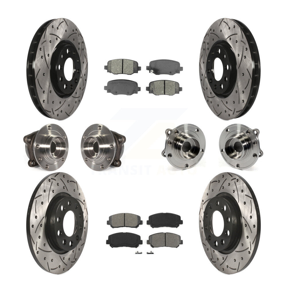 Hub Bearing Coated Brake Rotor & Pads Front Rear Kit (10Pc) For Chrysler 200 AWD