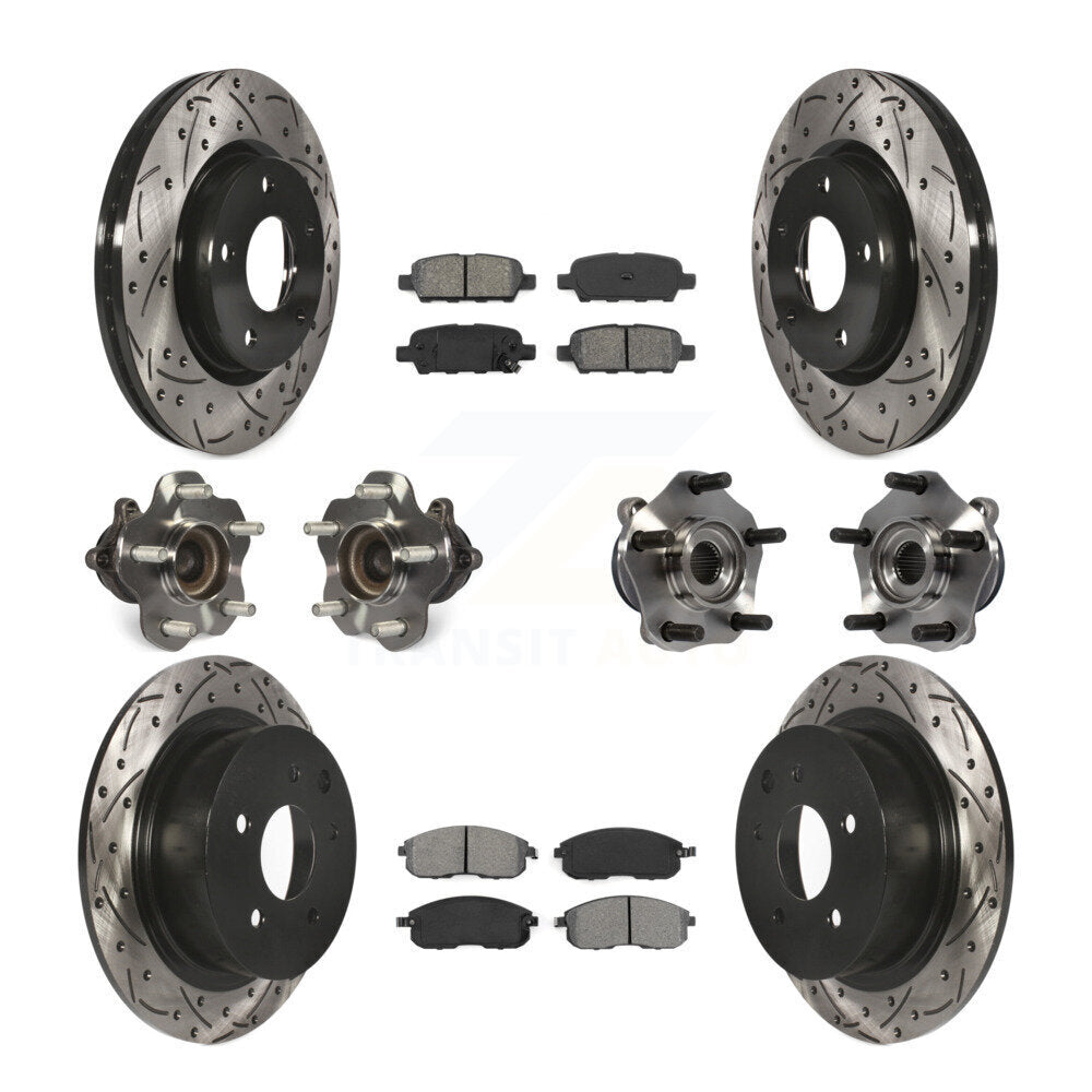 Hub Bearing Coated Disc Brake Rotor Pads Front Rear Kit (10Pc) For Nissan Sentra